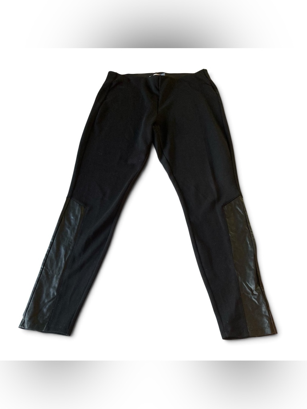 Unique Old Navy Black Stretch Pants with Faux Leather Leg Panels Sz Medium